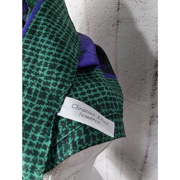 Christian Dior Autumn Green Hues Violet Floral & Paisley 100% Silk Square Scarf - Picture 2 of 8